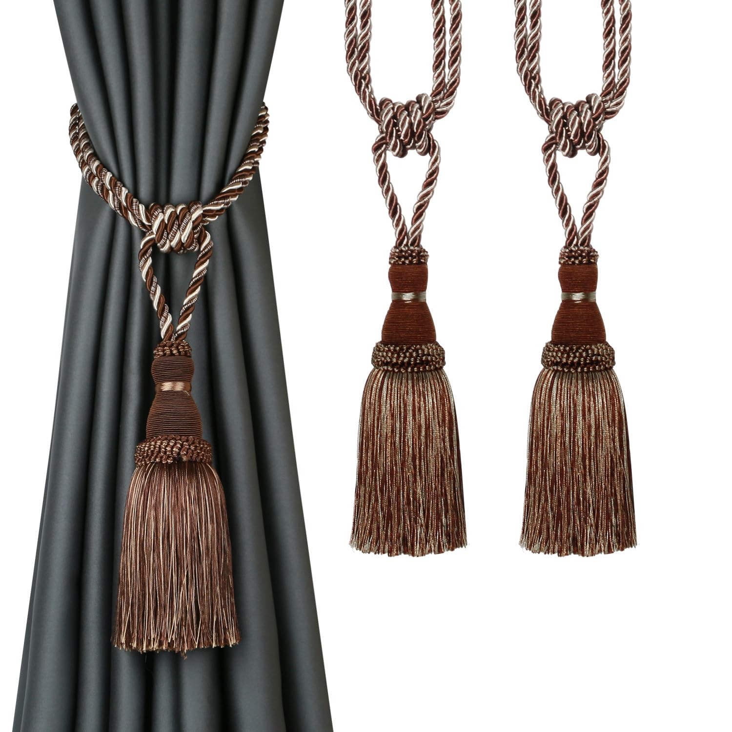BEL AVENIR 2 Pack Curtain Tiebacks Tassel Drapery Tie-Backs Rope Handmade BEL AVENIR 2 Pack Curtain Tiebacks Tassel Drapery Tie-Backs Rope Handmade