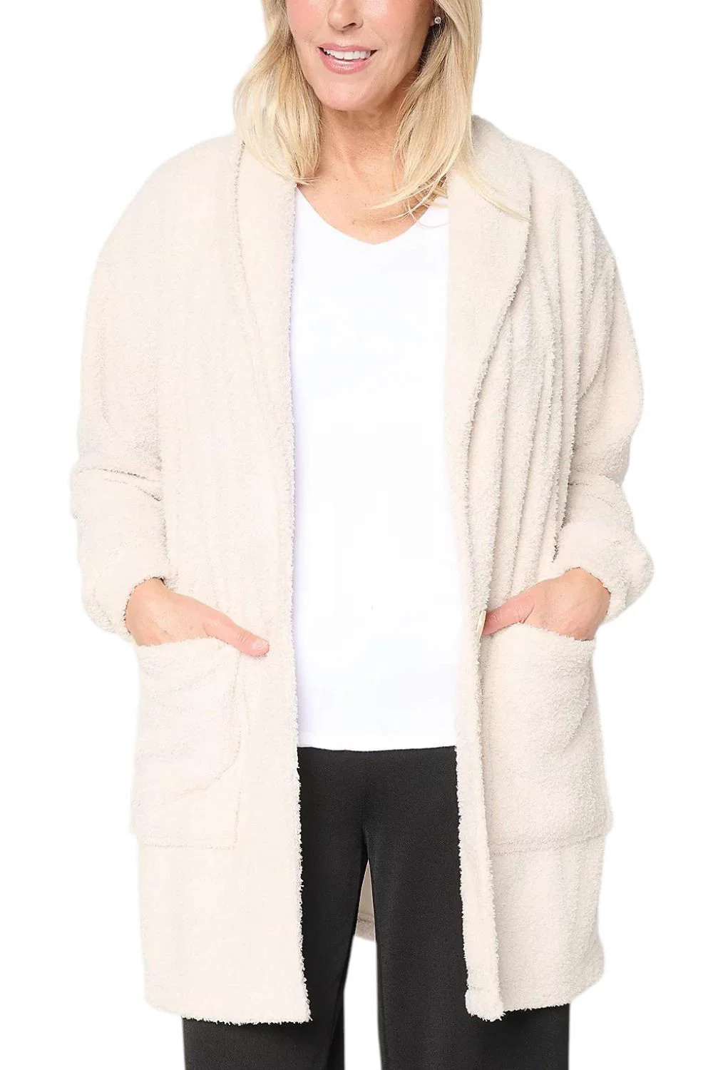 Stan Herman Women's Pebble Fleece Cardigan Lounger Pebble