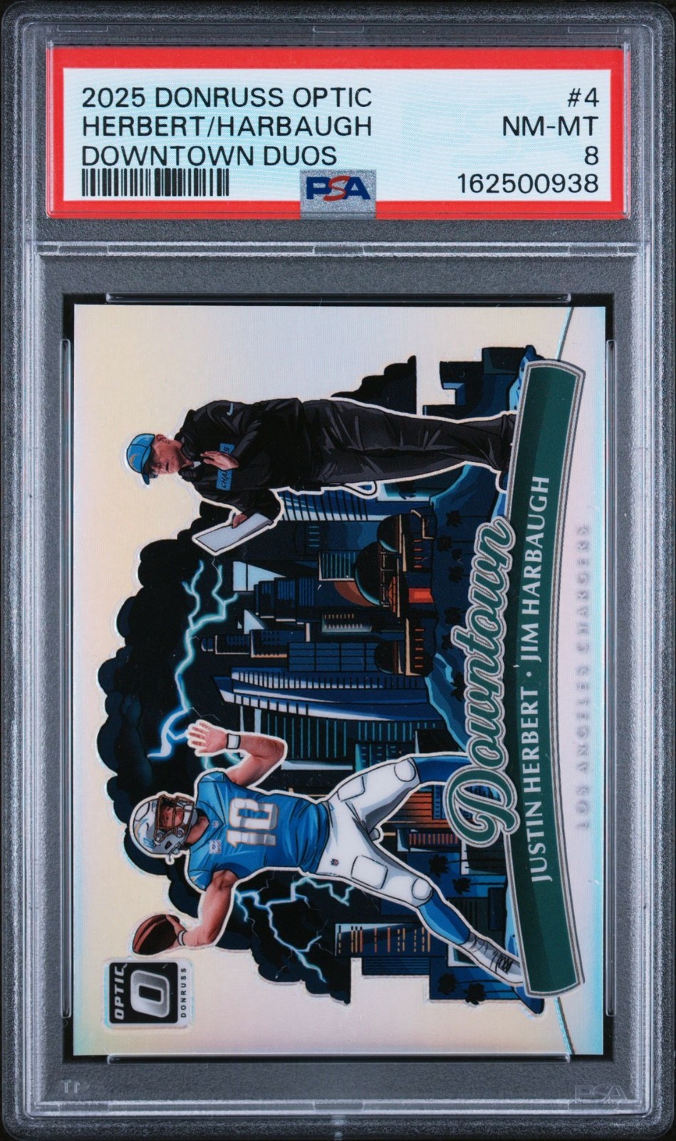 2025 Panini Donruss Optic - Downtown Duos Justin Herbert, Jim Harbaugh #4 PSA 8 2025 Panini Donruss Optic - Downtown Duos Justin Herbert, Jim Harbaugh #4 PSA 8