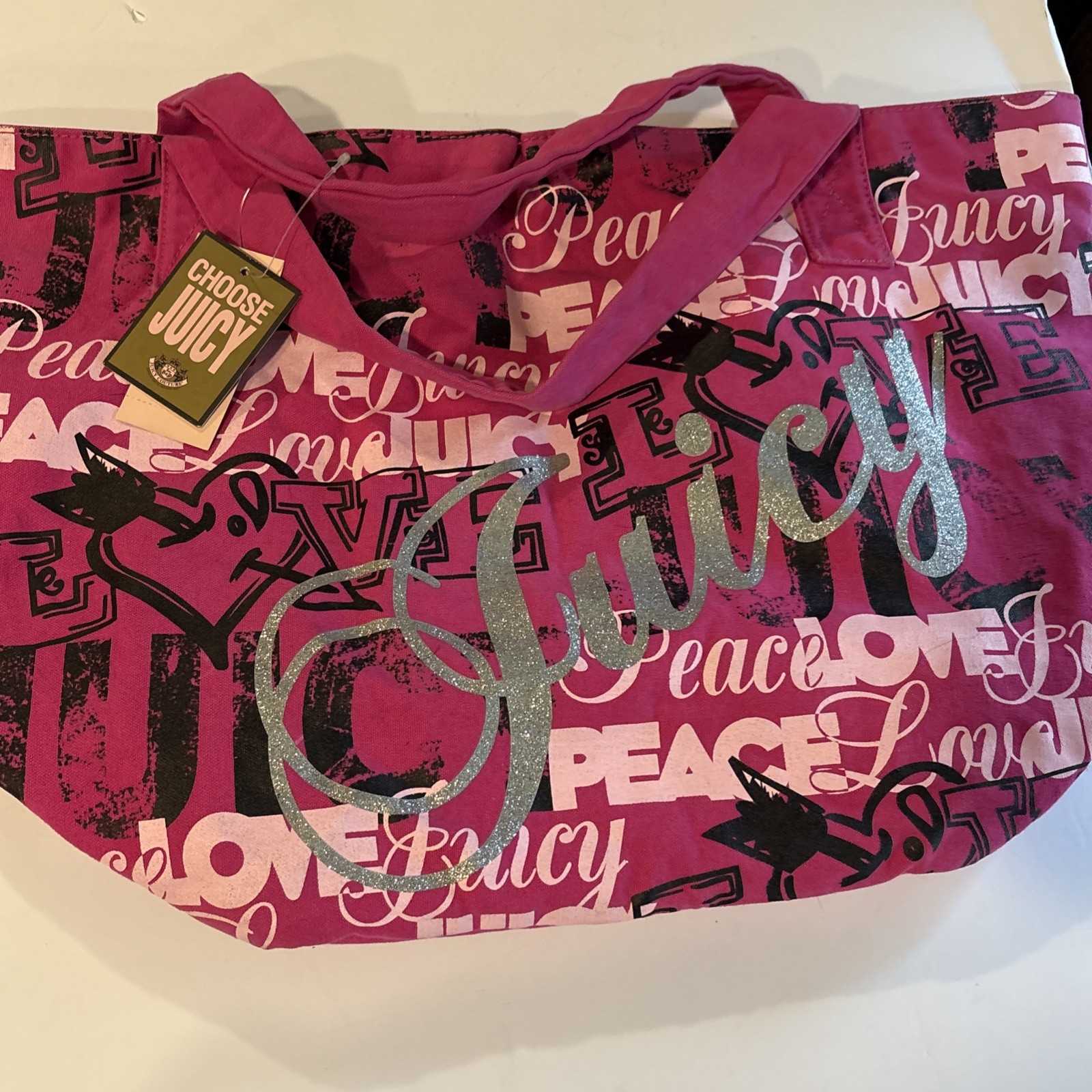 Vintage Juicy Couture Pink Graffiti Canvas Tote Bag \ Vintage Juicy Couture Pink Graffiti Canvas Tote Bag \