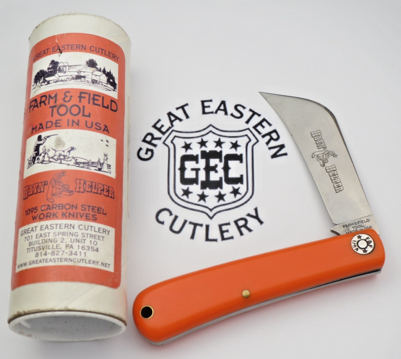 Great Eastern Cutlery Farm & Field HAYN\' HELPER Knife Orange Delrin RARE & Mint