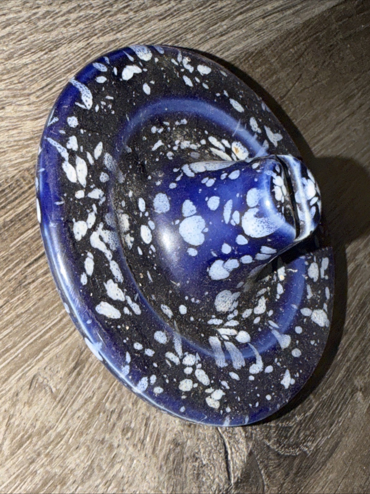 Vintage Cobalt Blue Agate Croc  Lid 5 Inch Diameter
