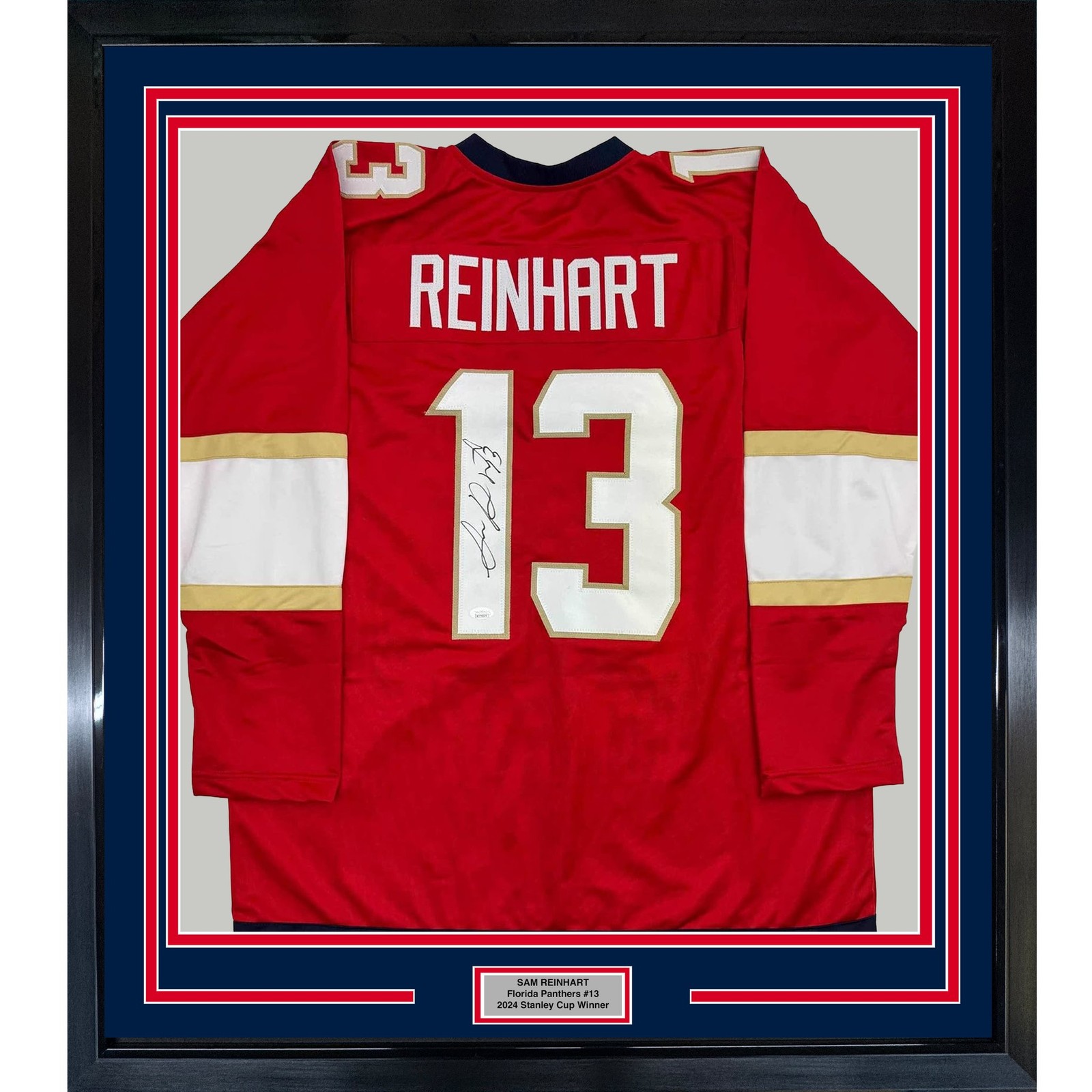 Framed Autographed/Signed Sam Reinhart 35x39 Florida Red Jersey JSA COA Framed Autographed/Signed Sam Reinhart 35x39 Florida Red Jersey JSA COA