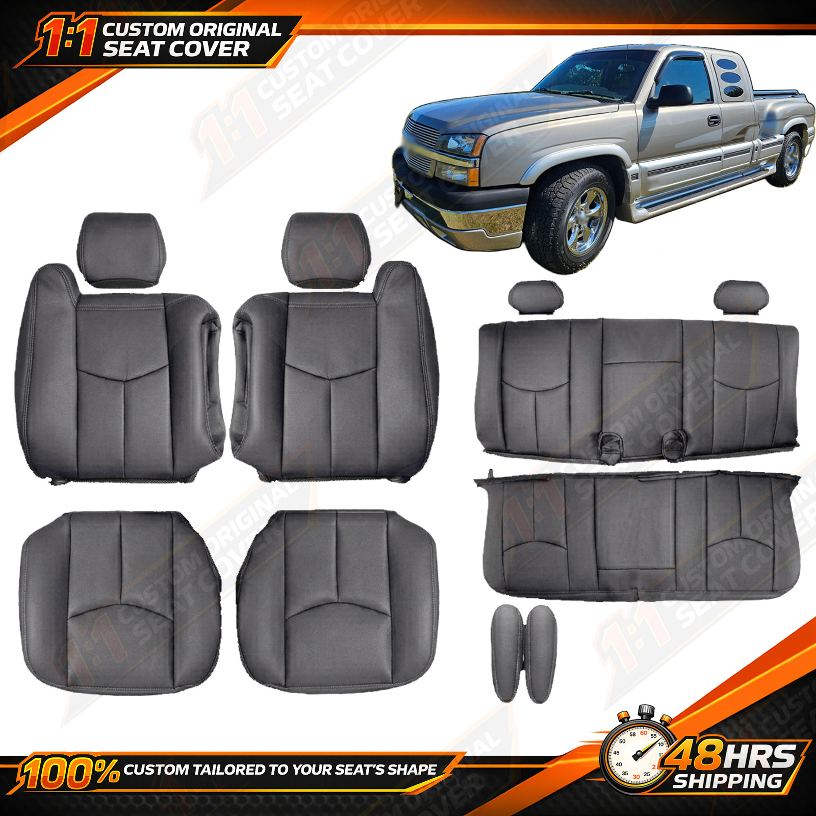 For 2003-2007 Chevrolet Silverado Extended Cab Front&Rear Seat Cover Dark Gray For 2003-2007 Chevrolet Silverado Extended Cab Front&Rear Seat Cover Dark Gray