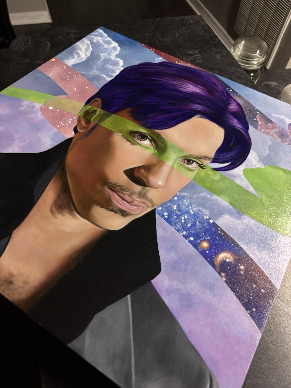 PRINCE Original Canvas Portrait Painting Purple Hair Space Contemporary Art PRINCE Original Canvas Portrait Painting Purple Hair Space Contemporary Art