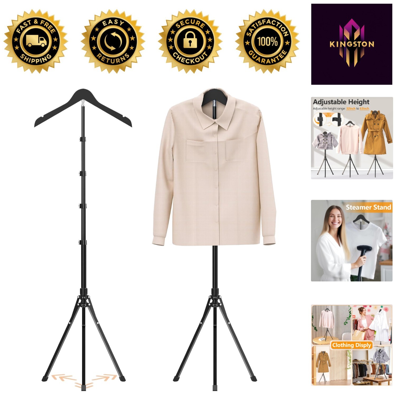Adjustable 32-63 Inches Clothing Display Stand – Elegant & Foldable Design