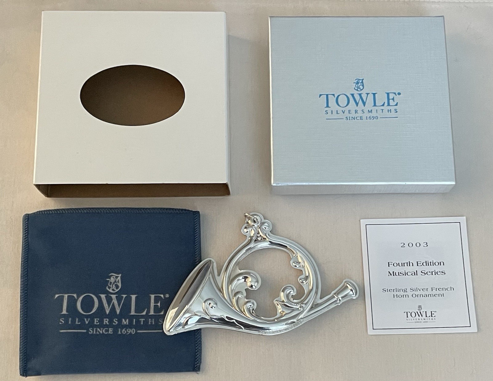 RARE 2003 Towle Sterling MUSICAL SERIES FRENCH HORN Ornament EXCELLENT