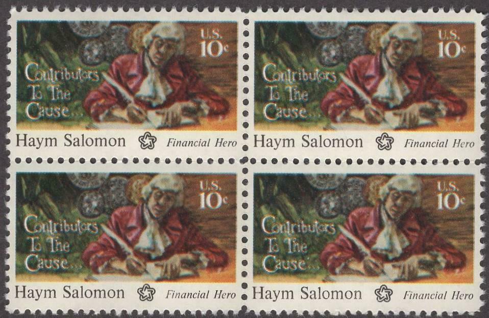 1975 Haym Salomon Financial Hero Block of 4 10c Stamps - MNH, OG - Sc# 1561