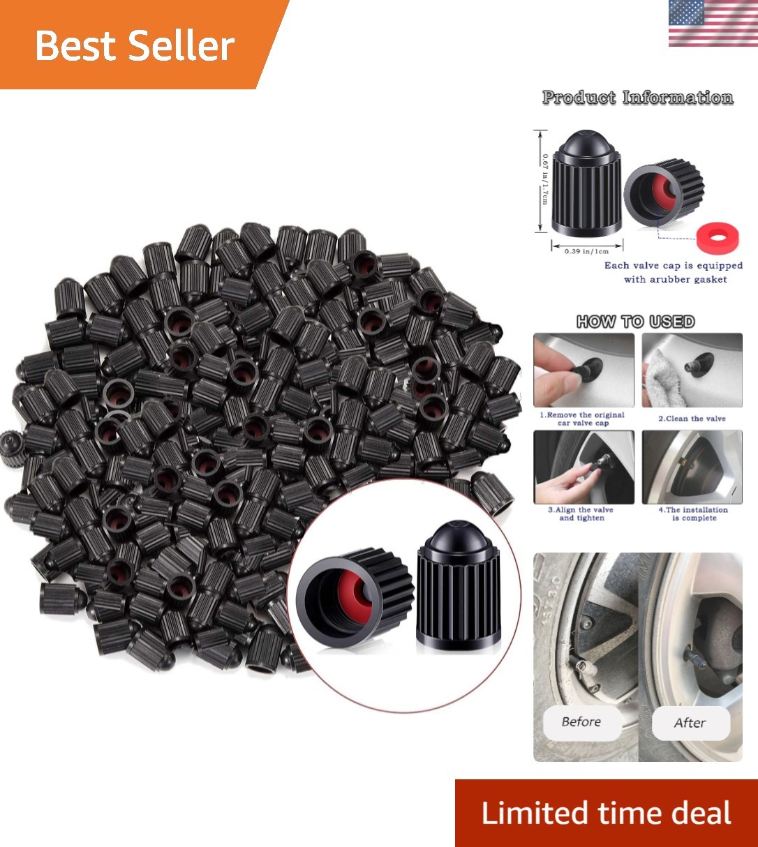 Bulk Set of 1000 Durable Black Tire Valve Caps - Easy Install & Safe Drive