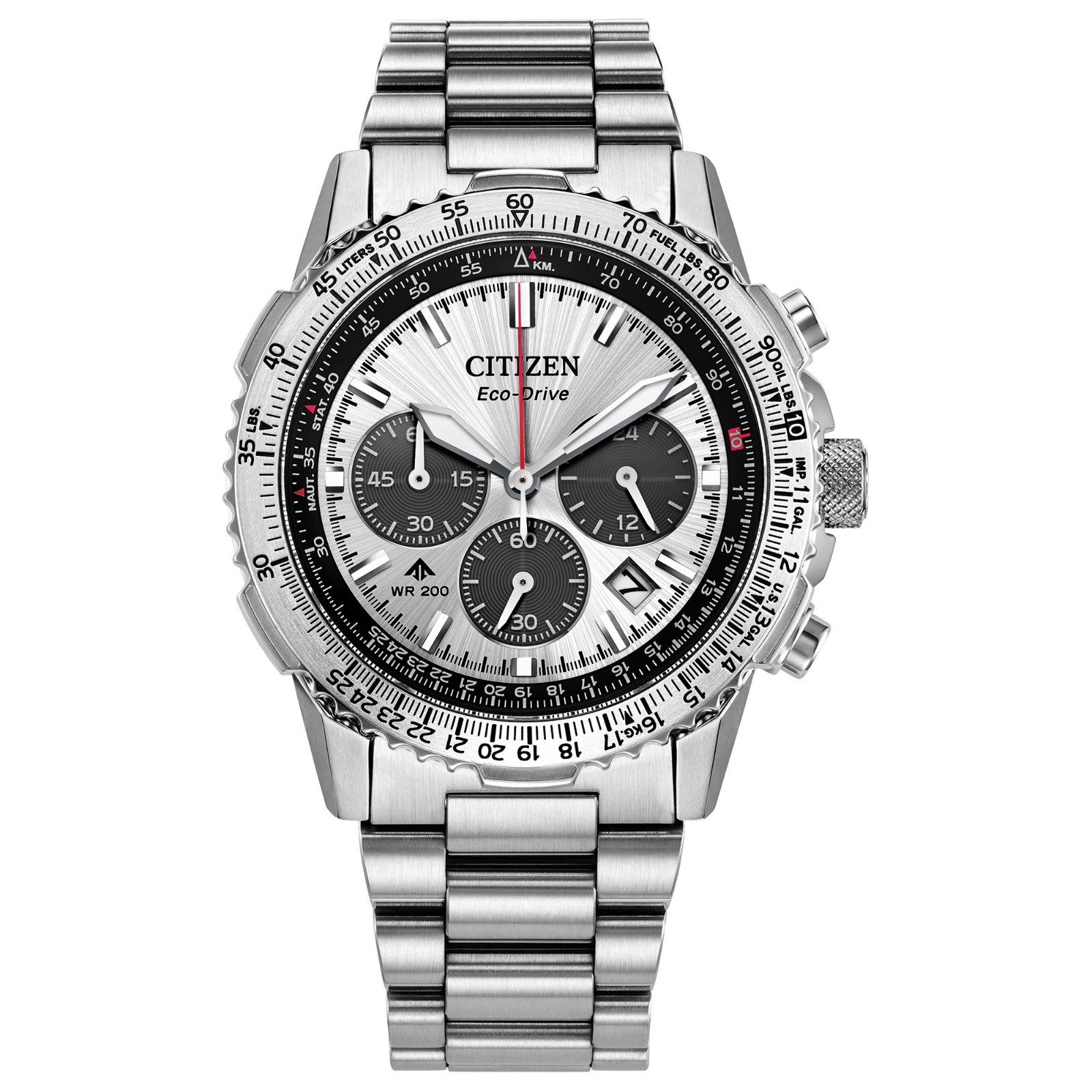 Citizen Men's Navihawk Chronograph Date Eco-Drive Silver Watch 40 MM CA4660-61A