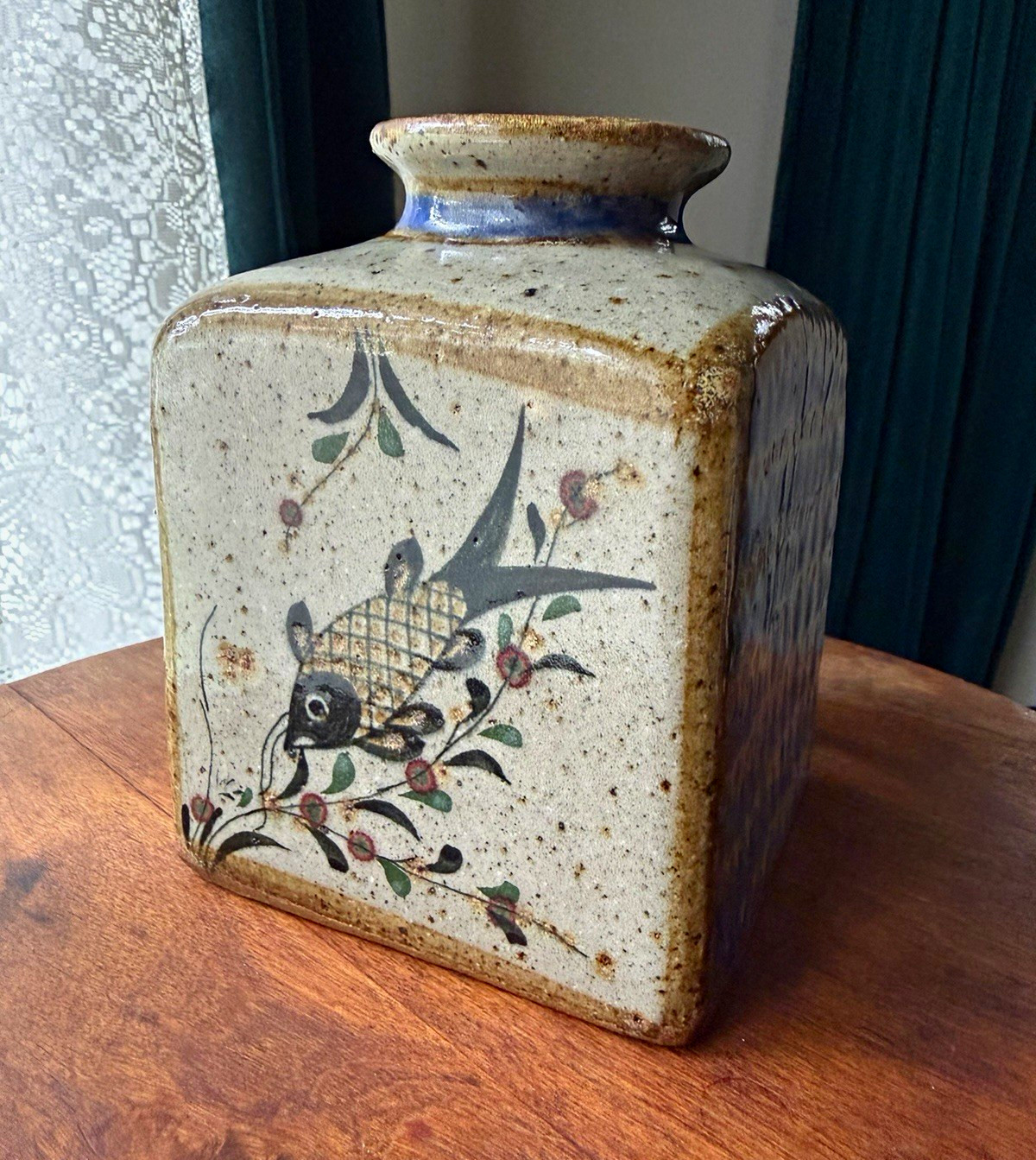 Mid Century Ken Edwards El Palomar Mexican Hand Painted Block Vase Fish Design