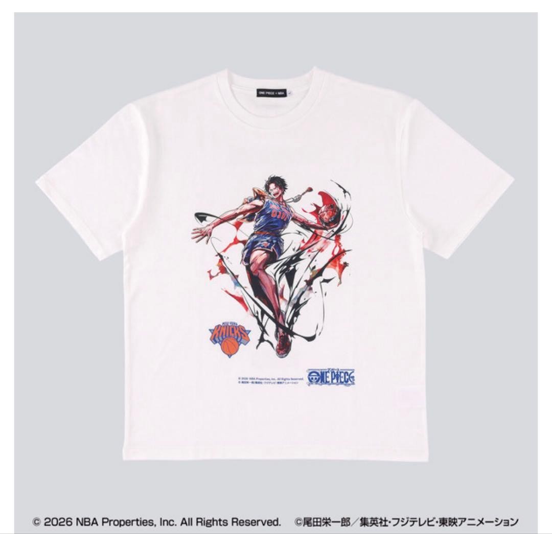ONE PIECE x NBA Portgas D Ace New York Knicks T-Shirt Size XL New Japan