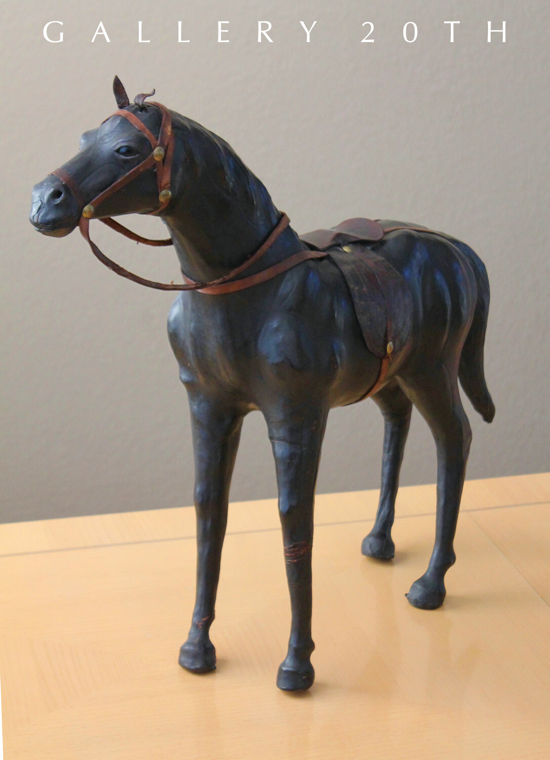 VINTAGE MID CENTURY LEATHER HORSE SCULPTURE EQUESTRIAN 50'S STALLION PONY TOY