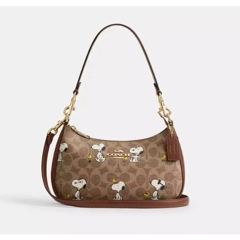 Coach X Peanuts Teri Shoulder Bag In Signature Canvas With Snoopy Print CBJ88