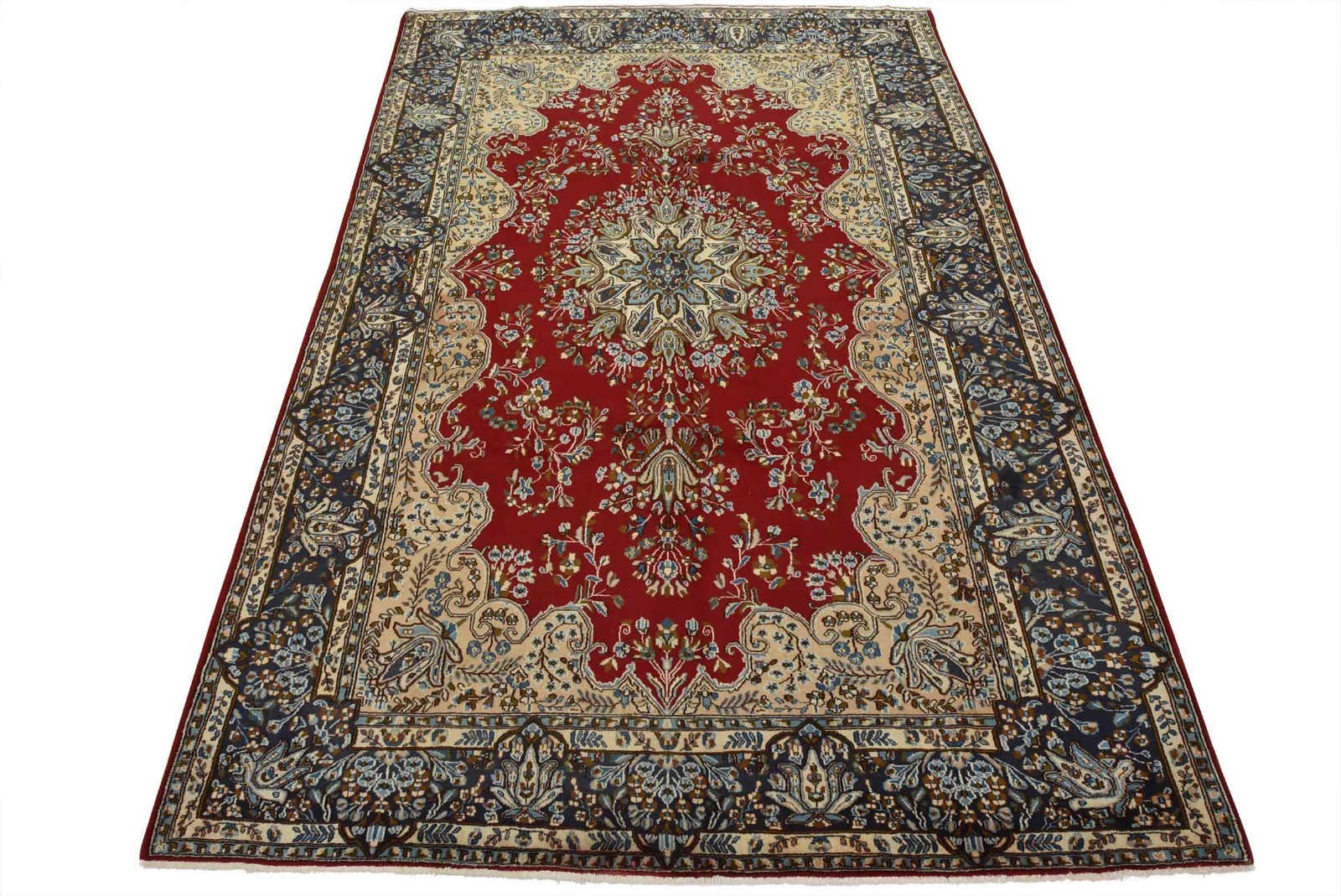Kermani Rug 7’10” x 11’4” Red Wool Vintage Traditional Hand-Knotted Carpet