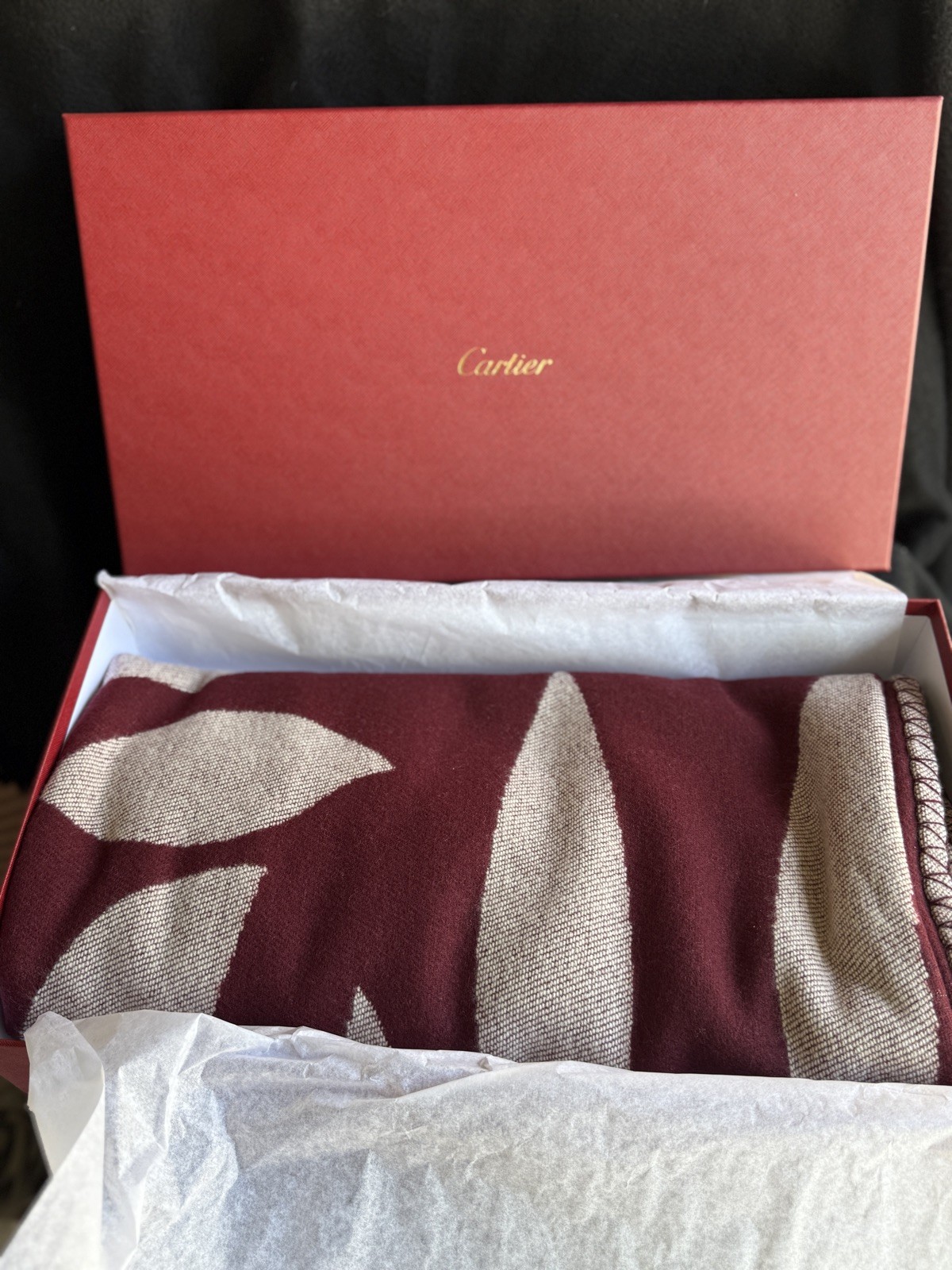 Cartier Panther Wool and Cashmere Blanket Burgundy and Cream Cartier Panther Wool and Cashmere Blanket Burgundy and Cream