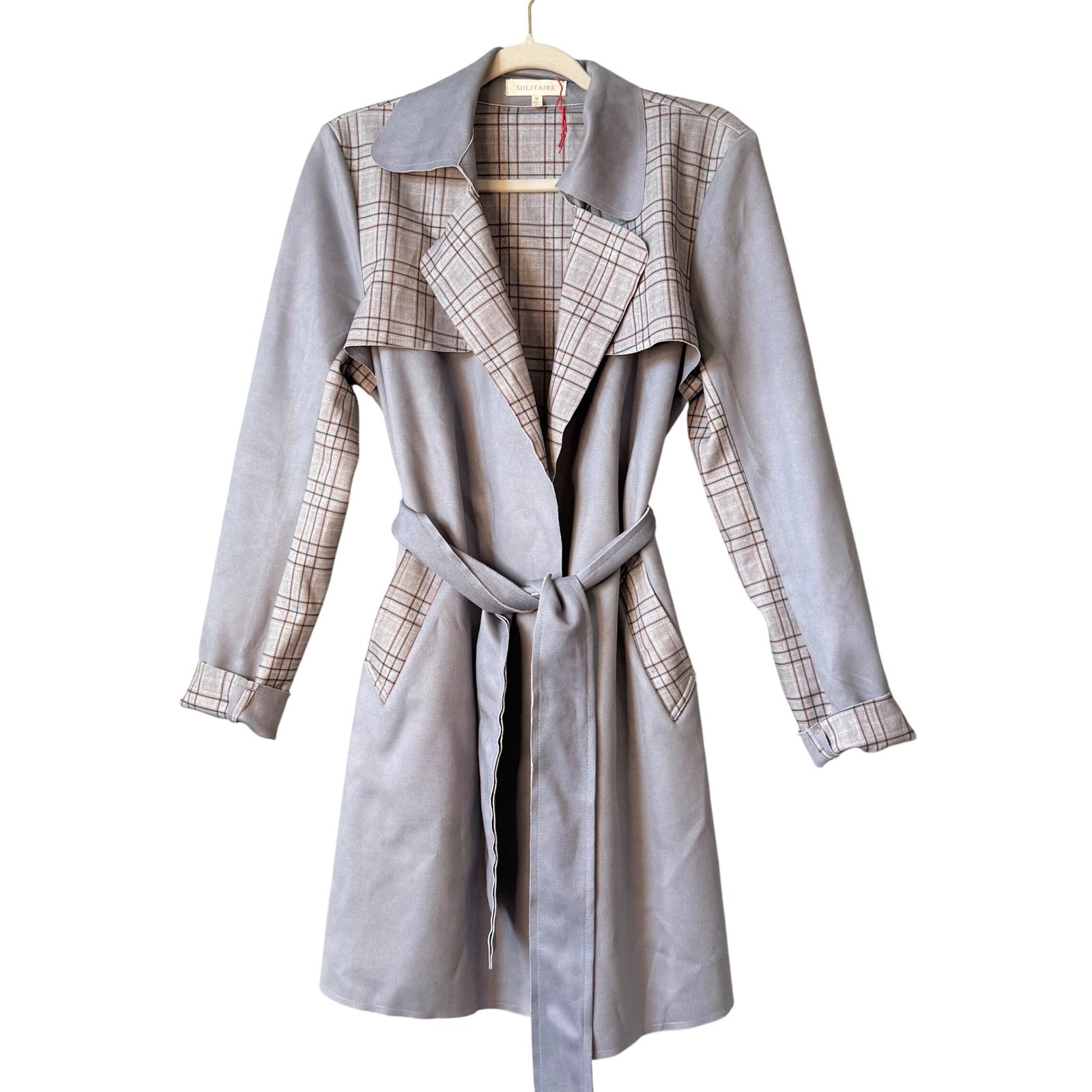 Anthropologie Solitaire Gray Plaid Trench Jacket – Size Medium Capsule Coat