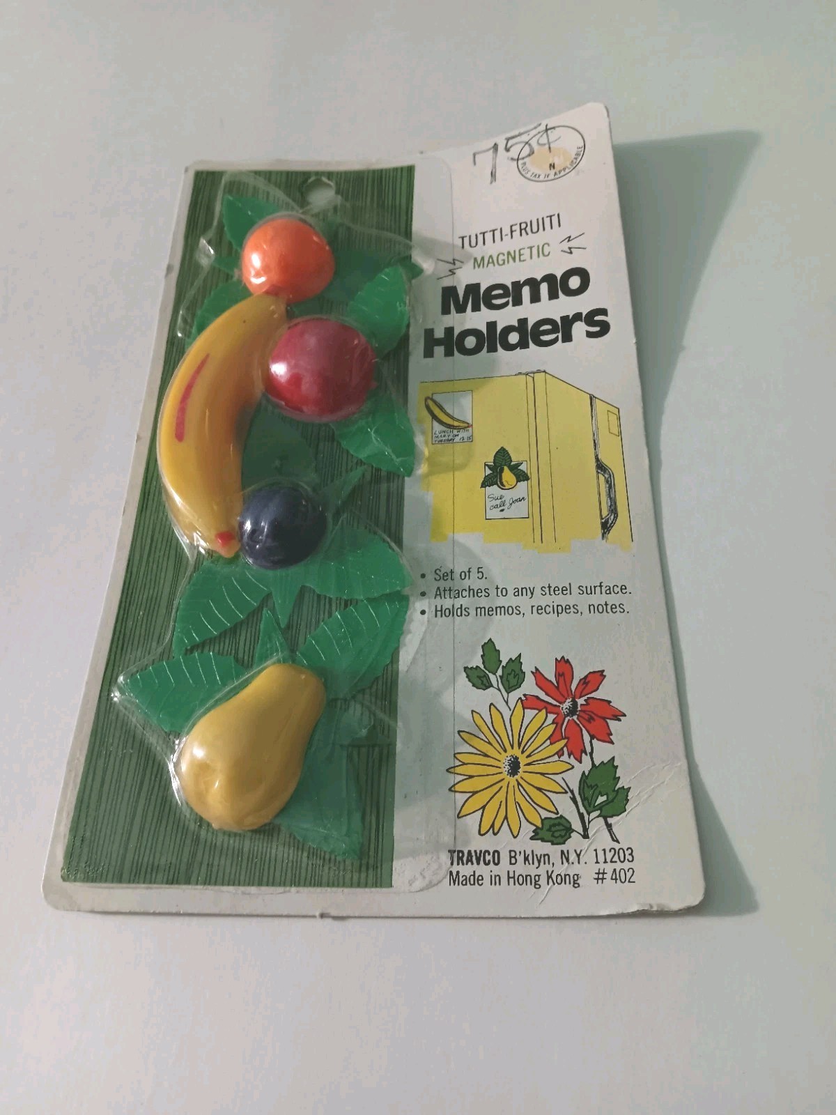 Vintage Tutti-Fruiti Magnetic Memo Holders Magnets NIP 5 Magnets