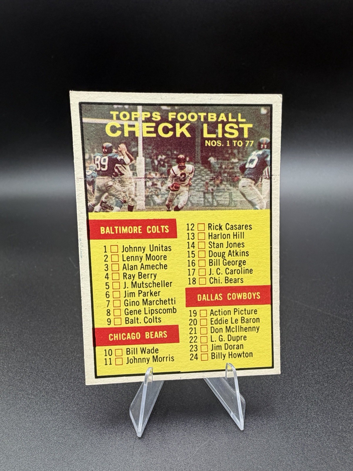 1961 Topps Football; #67 Checklist Card (1-77) EX-EXMINT