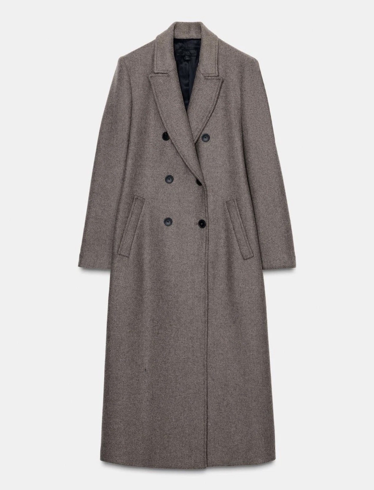 ZARA DARK MINK WOOL BLEND LONG DOUBLE-BREASTED COAT SIZE XL ZARA DARK MINK WOOL BLEND LONG DOUBLE-BREASTED COAT SIZE XL