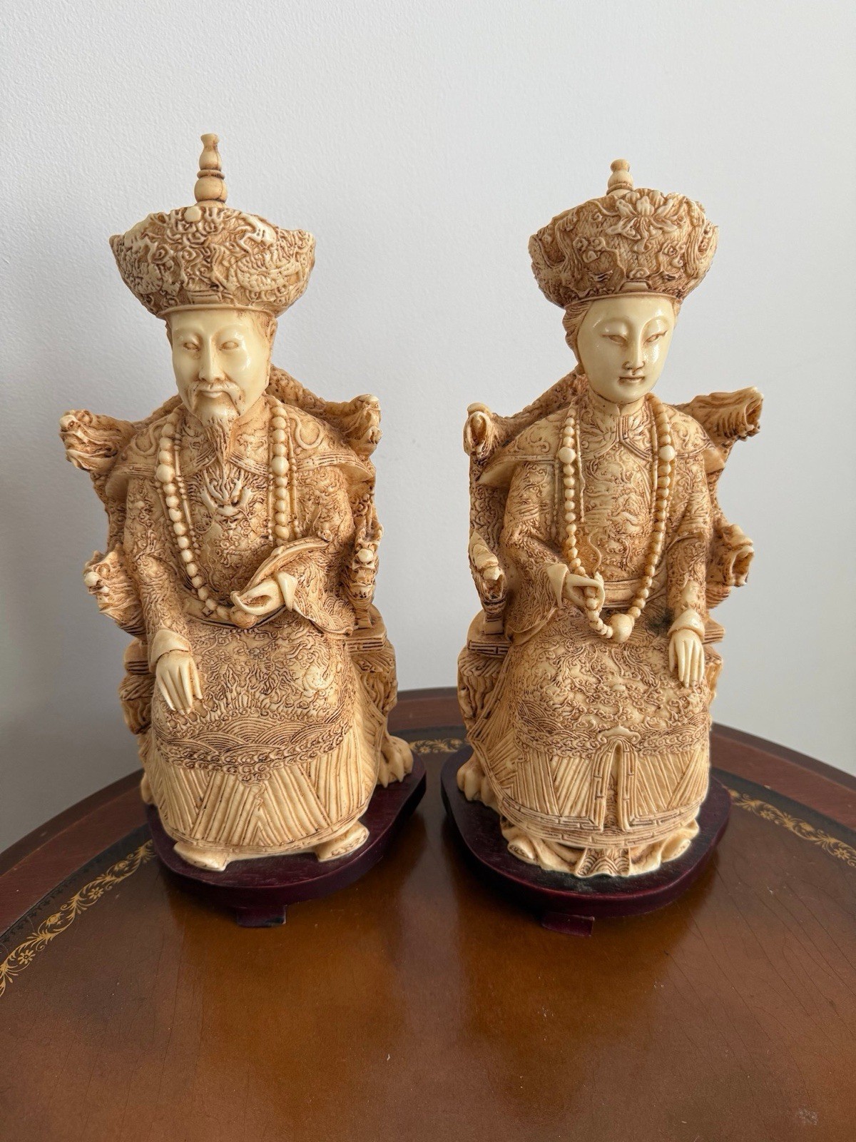 VTG Chinese Carved Resin Emperor and Empress Figurines Set of 2 VTG Chinese Carved Resin Emperor and Empress Figurines Set of 2