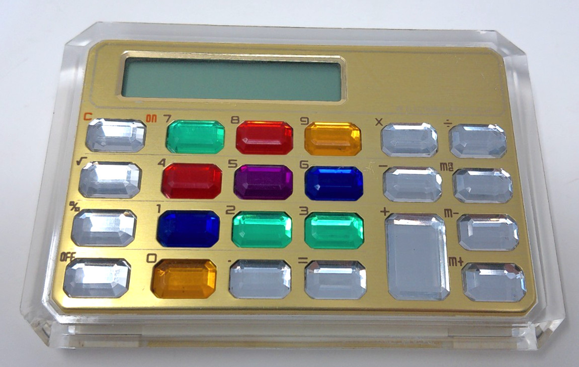 Vintage 1980s Jewel Gem Handheld Electronic Calculator Jeweled Buttons Retro TES