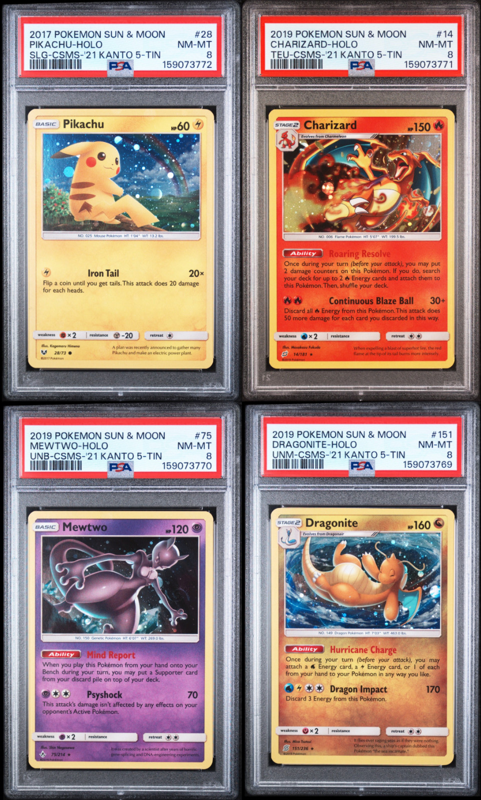 Pokemon Kanto Cosmos Sequential 4 Card Set PSA 8 Pikachu Dragonite Charizard Mew
