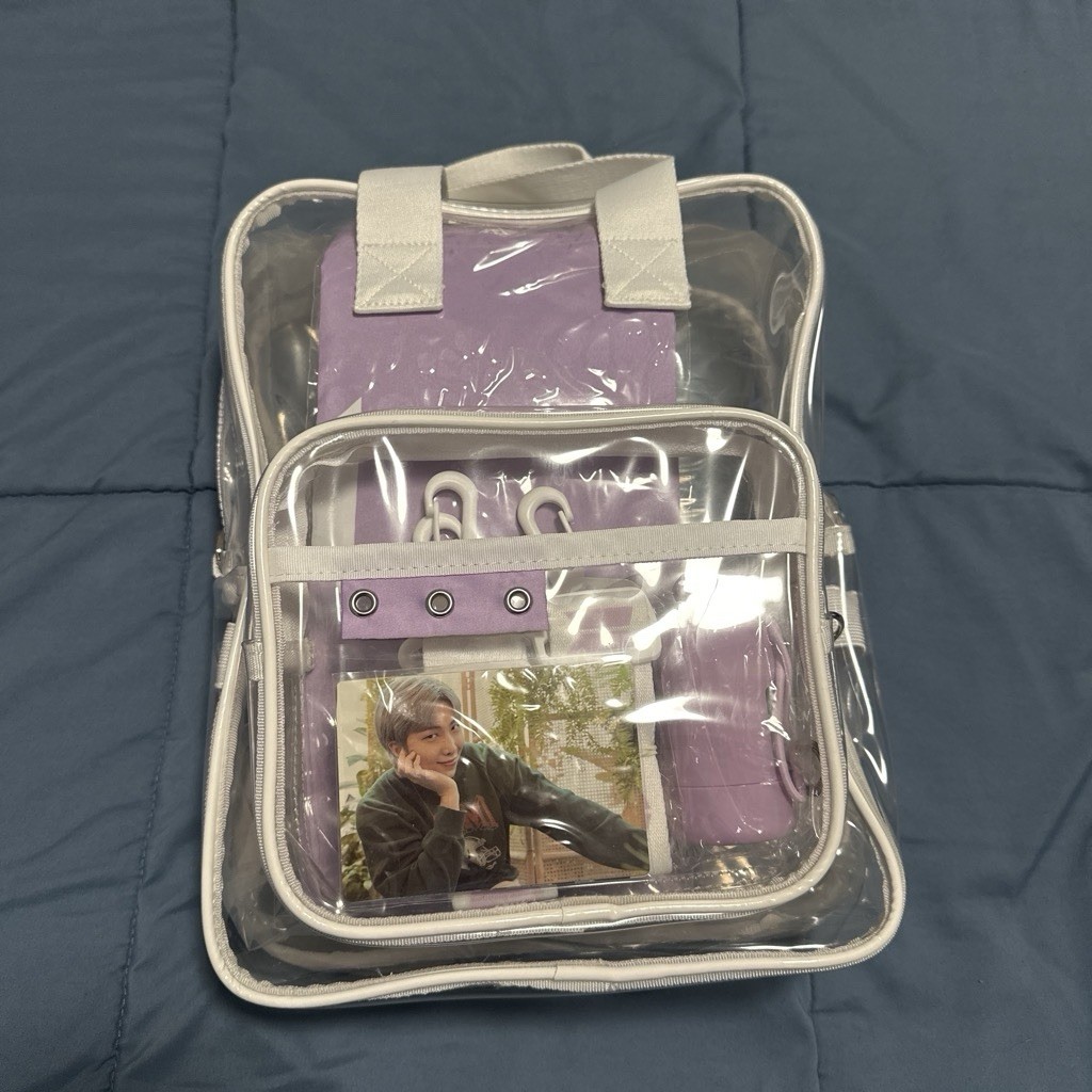 BTS Official Merch Clear Bag/Backpack Set with Photocard Music Memorabilia BTS Official Merch Clear Bag/Backpack Set with Photocard Music Memorabilia