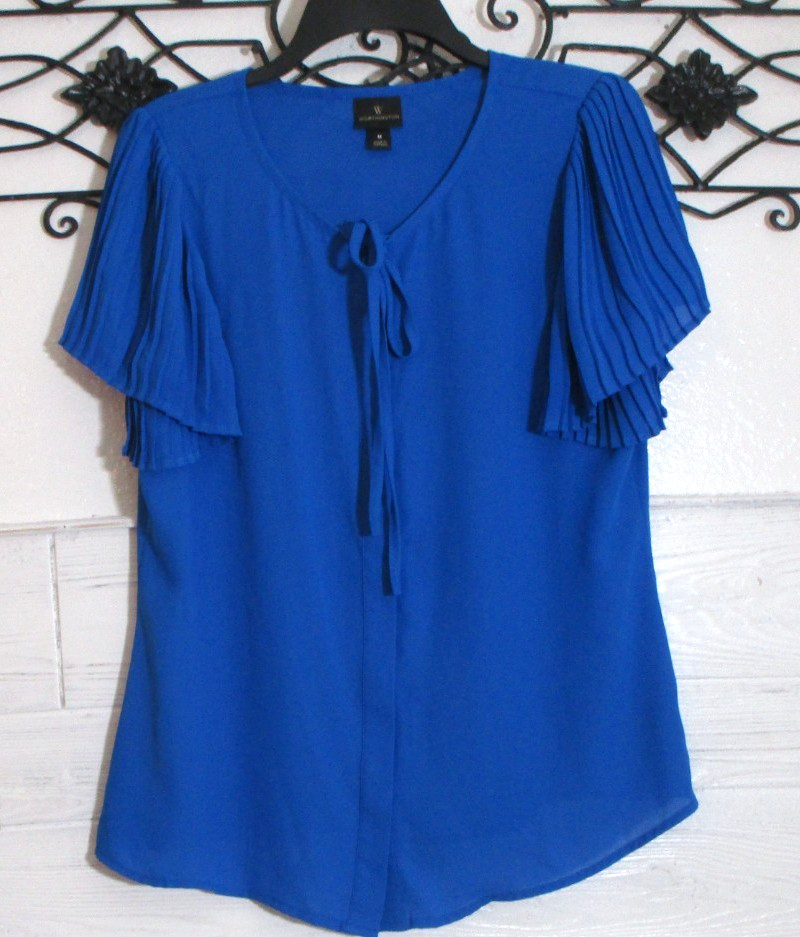 Worthington Women\'s Top Size M Short Sleeve Blue Round Neck Worthington Women\'s Top Size M Short Sleeve Blue Round Neck