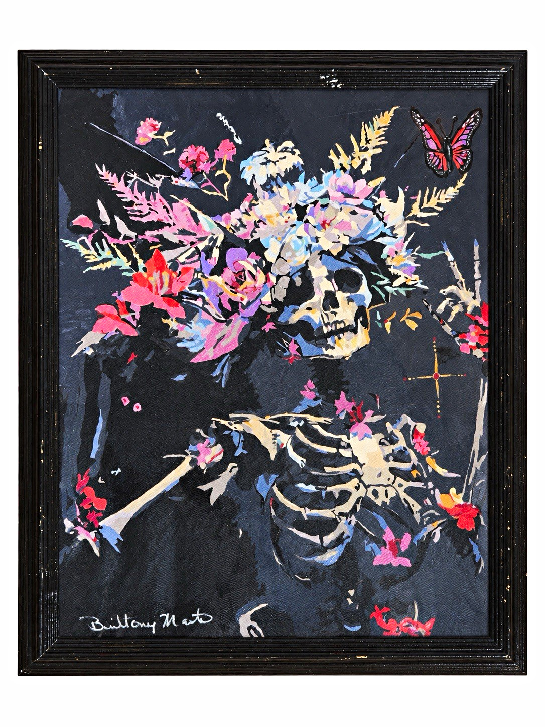 Brittony Martin Signed Framed Acrylic Skeleton Painting Brittony Martin Signed Framed Acrylic Skeleton Painting