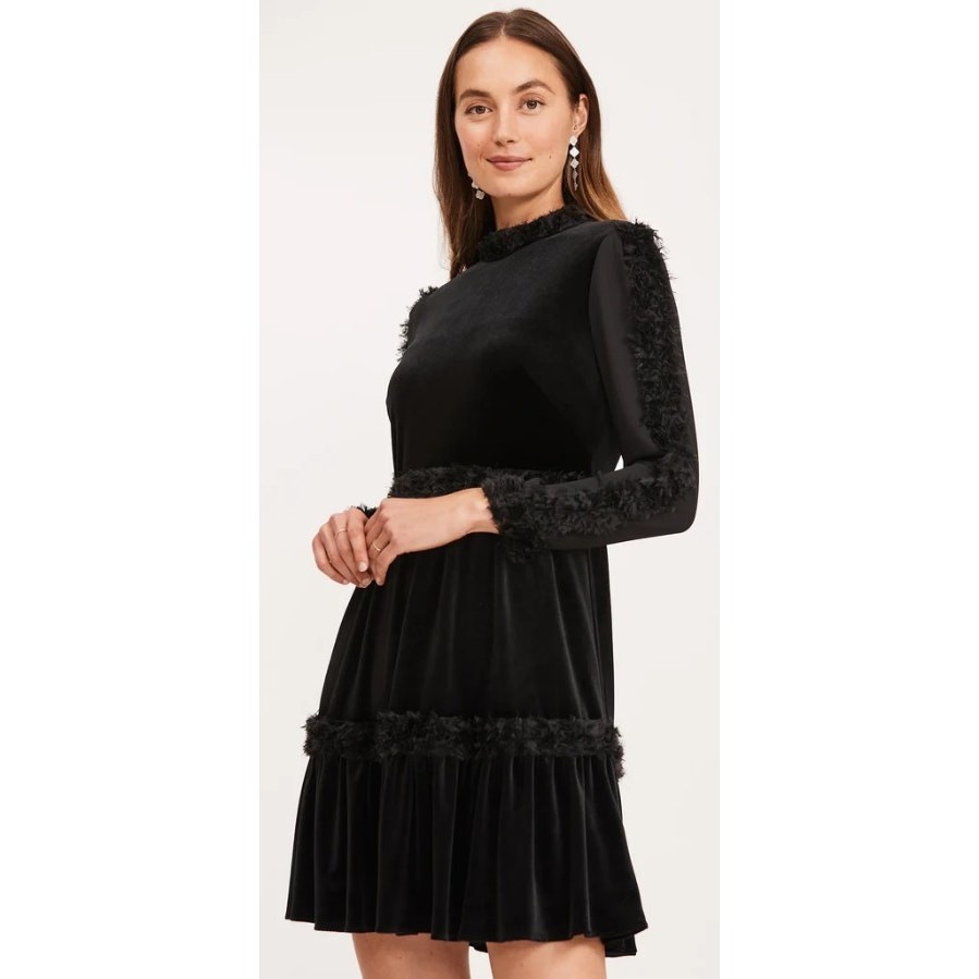 NWT Tyler Boe Black Velour Long Sleeve Priscilla Cocktail Dress Womens Size 2
