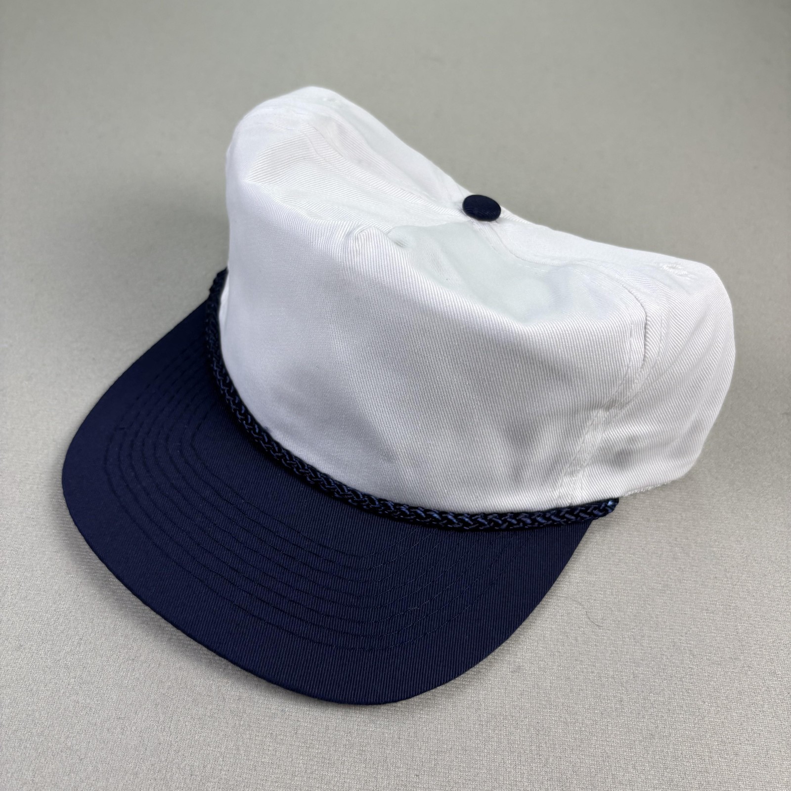 Vintage White Hat Cap Snapback Navy Blue Otto Twill Rope Blank Baseball Golf 90s