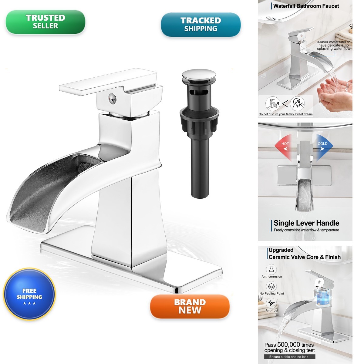 HOIGY Waterfall Chrome Bathroom Faucet, Brass 4 Inch Bathroom Faucets One Hole HOIGY Waterfall Chrome Bathroom Faucet, Brass 4 Inch Bathroom Faucets One Hole