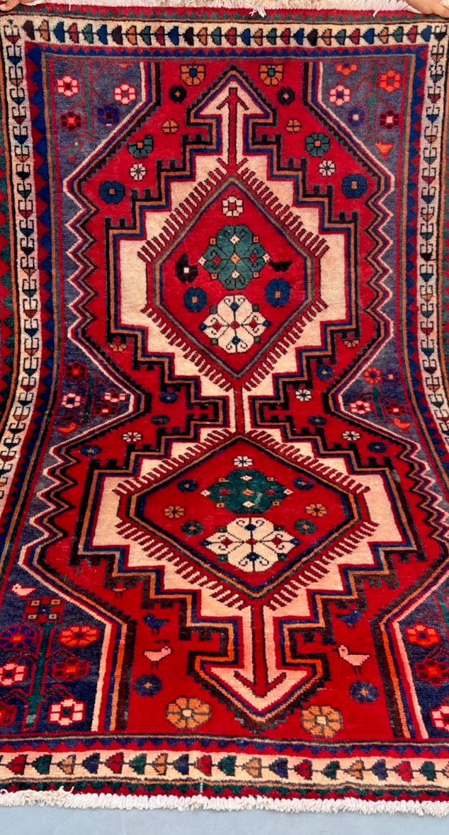 4 x 7 Antique Double Medallion Pictorial Natural Vegetable Dye Tribal Carpet