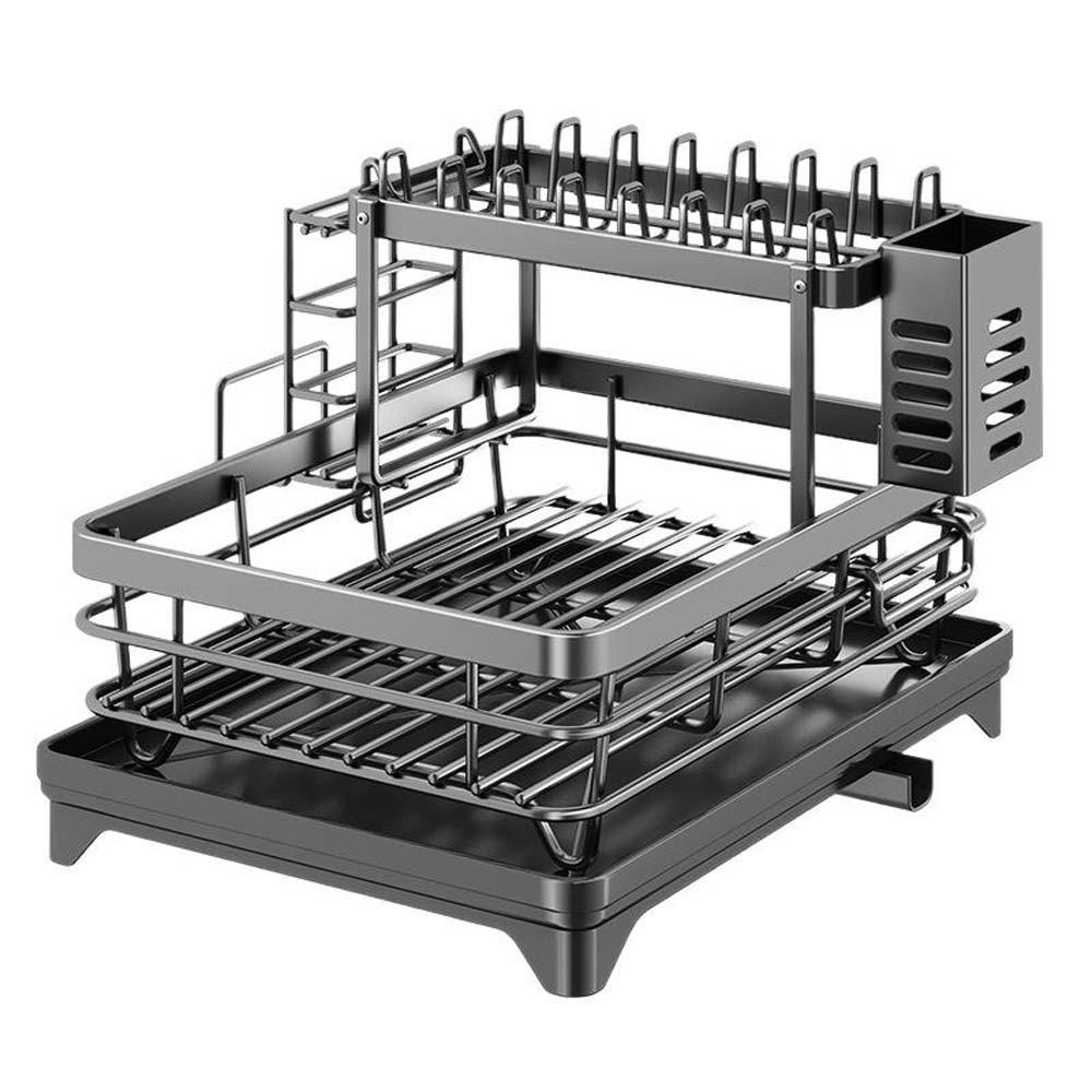 2 Tier Over The Sink Dish Drying Rack Stainless Steel Kitchen Dish Drainer Black