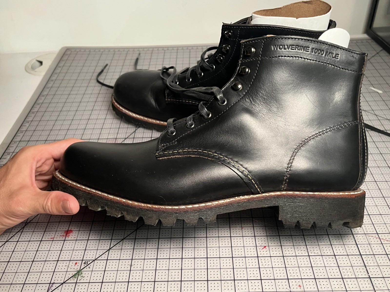 Wolverine 1000 Mile Plain Toe Rugged Boots Men 11D Black Horween Vibram USA