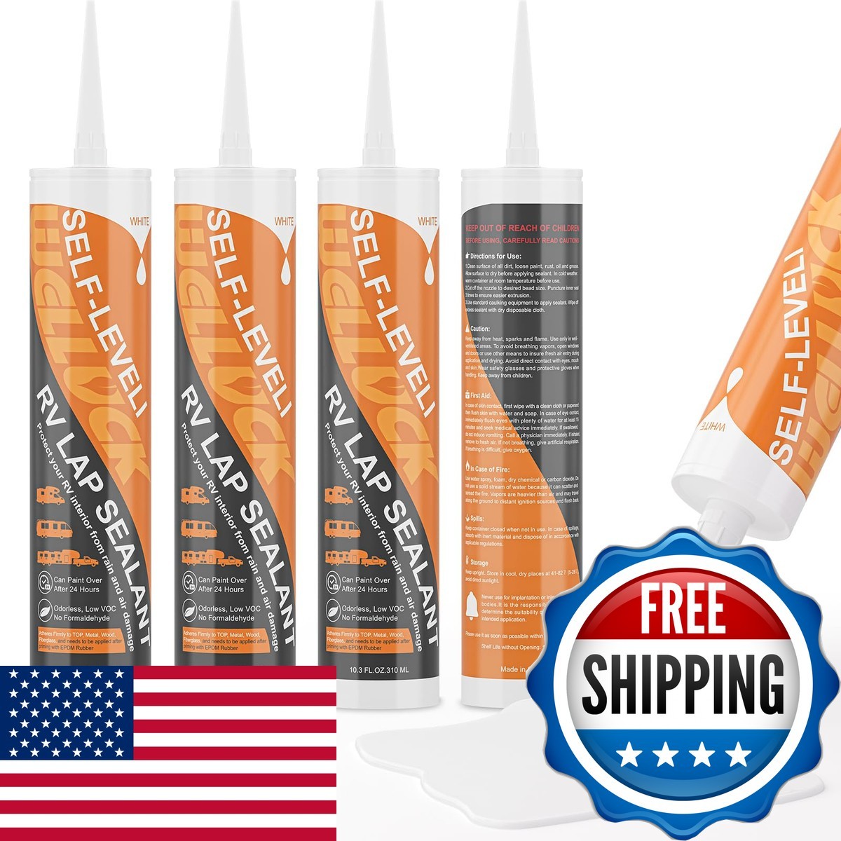 WELLUCK 4PC Self Leveling RV Roof Sealant Lap White for RV Camper Motorhome WELLUCK 4PC Self Leveling RV Roof Sealant Lap White for RV Camper Motorhome