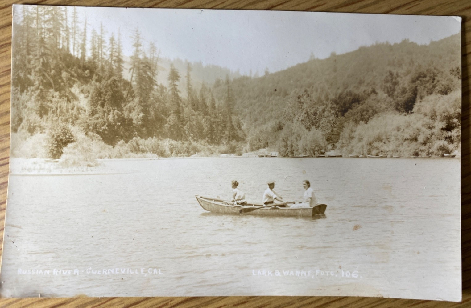 1926 RPPC GUERNEVILLE, CALIFORNIA old real photo postcard RUSSIAN RIVER ROWBOAT