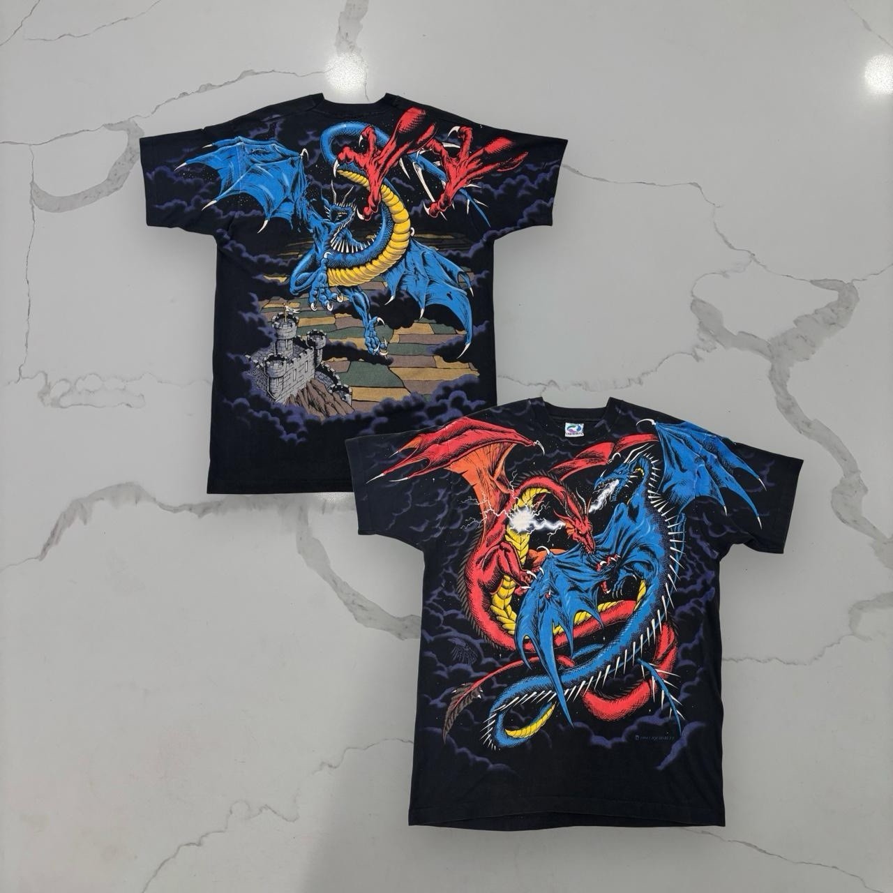 Vintage 1994 Liquid Blue Dragon All Over Print Tee XL
