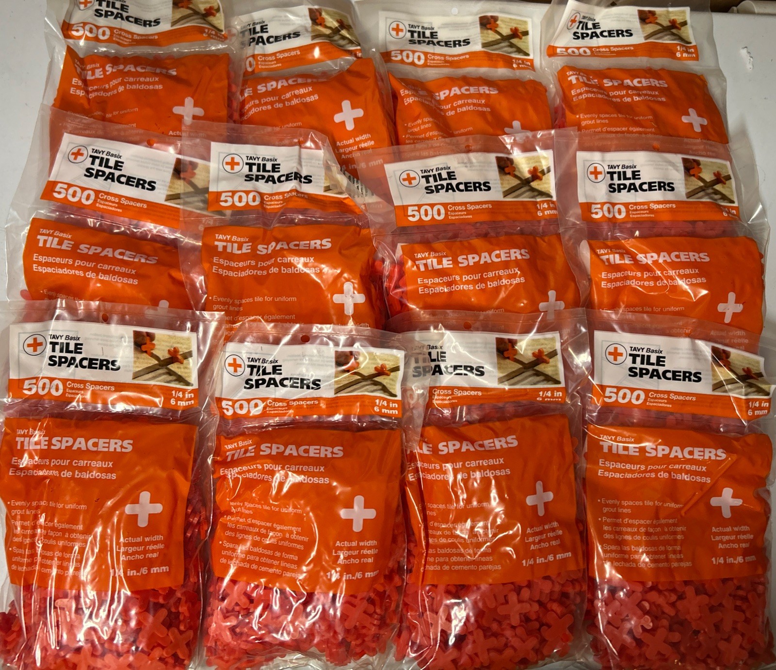 LOT OF 12 - Tavy Basix Tile Spacers 1/4in 6mm 500 Cross Pcs Orange Plastic
