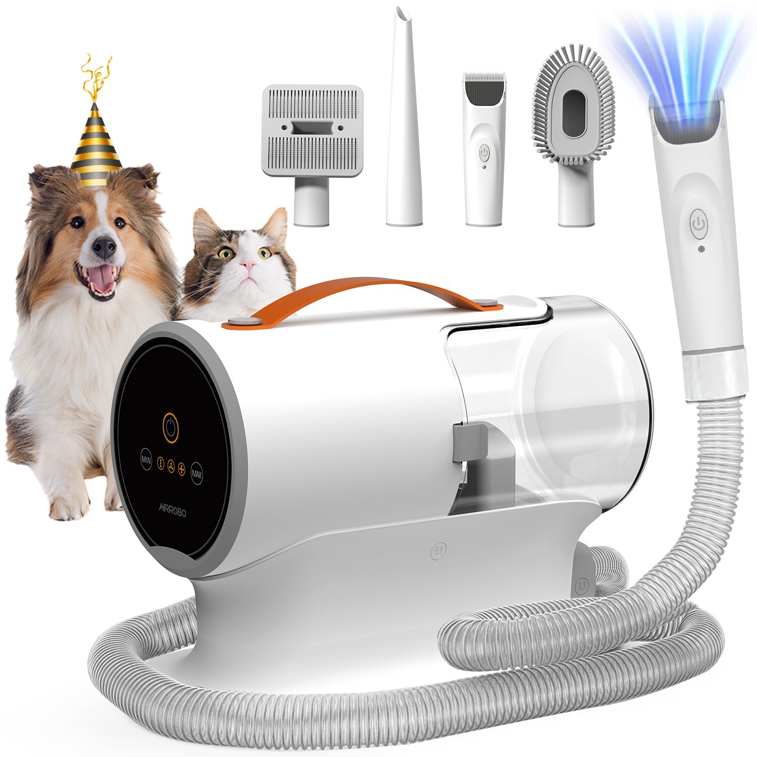 AIRROBO PG100 12000Pa Pet Grooming Vacuum Kit 5-in-1, 2L DustBin 4.9Ft Hose 50dB