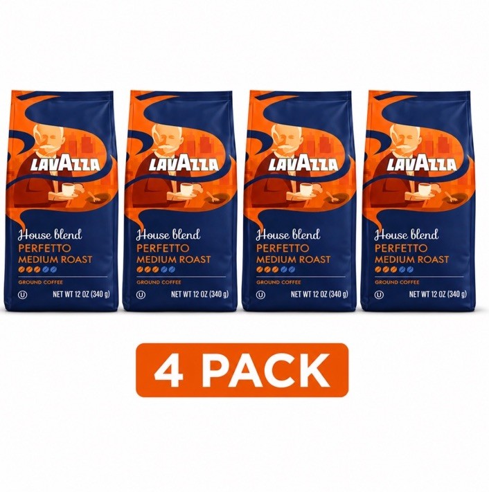 4x Lavazza House Blend Perfetto Ground Coffee, Medium Roast, 100% Arabica, 12oz 4x Lavazza House Blend Perfetto Ground Coffee, Medium Roast, 100% Arabica, 12oz