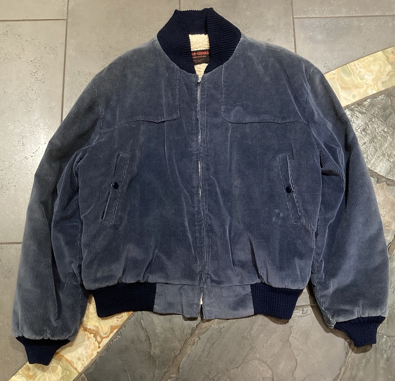 VTG 80s Corduroy Varsity Jacket XL Shearling Pile Fleece USA Chore Coat Bomber