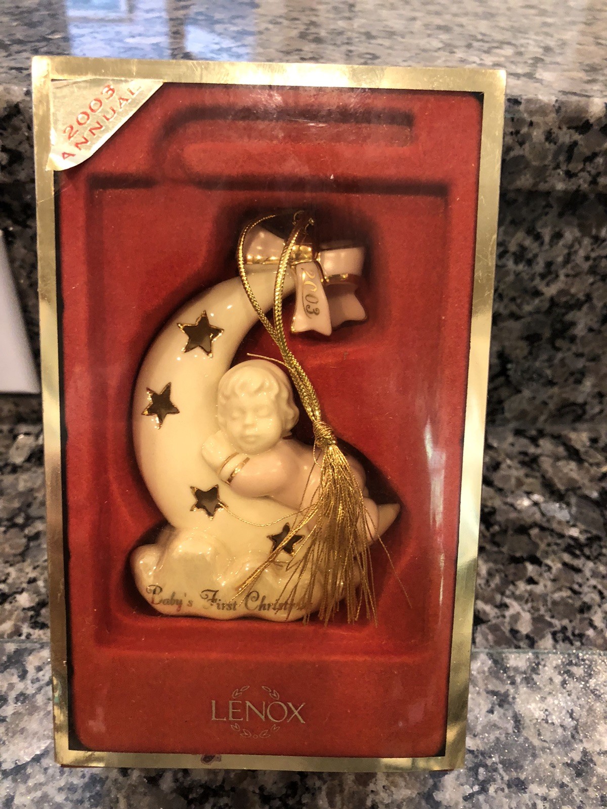 LENOX 2003 BABY GIRL\'s FIRST CHRISTMAS - Moon & Stars Ornament 1st -- NEW in BOX