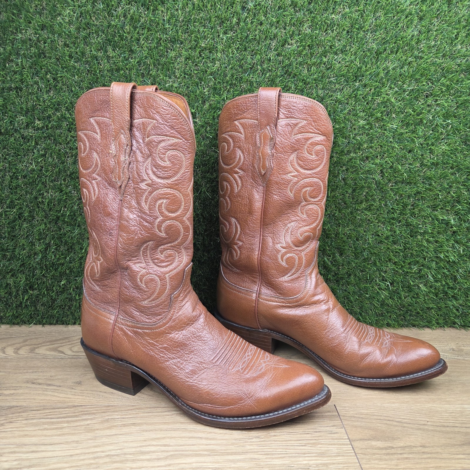 Lucchese 1883 Baker Men\'s Cowboy Boots 11 EE Extra Wide Whiskey Cowhide R Toe