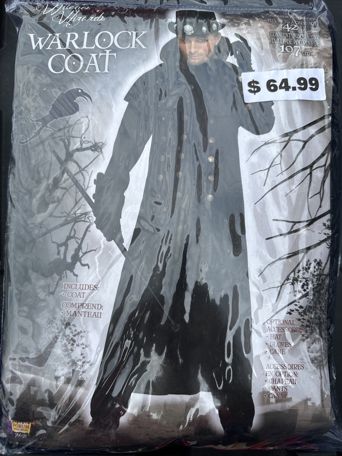 Men\'s Warlock Coat Costume Vampire Lord Victorian Steampunk Black Gothic Adult