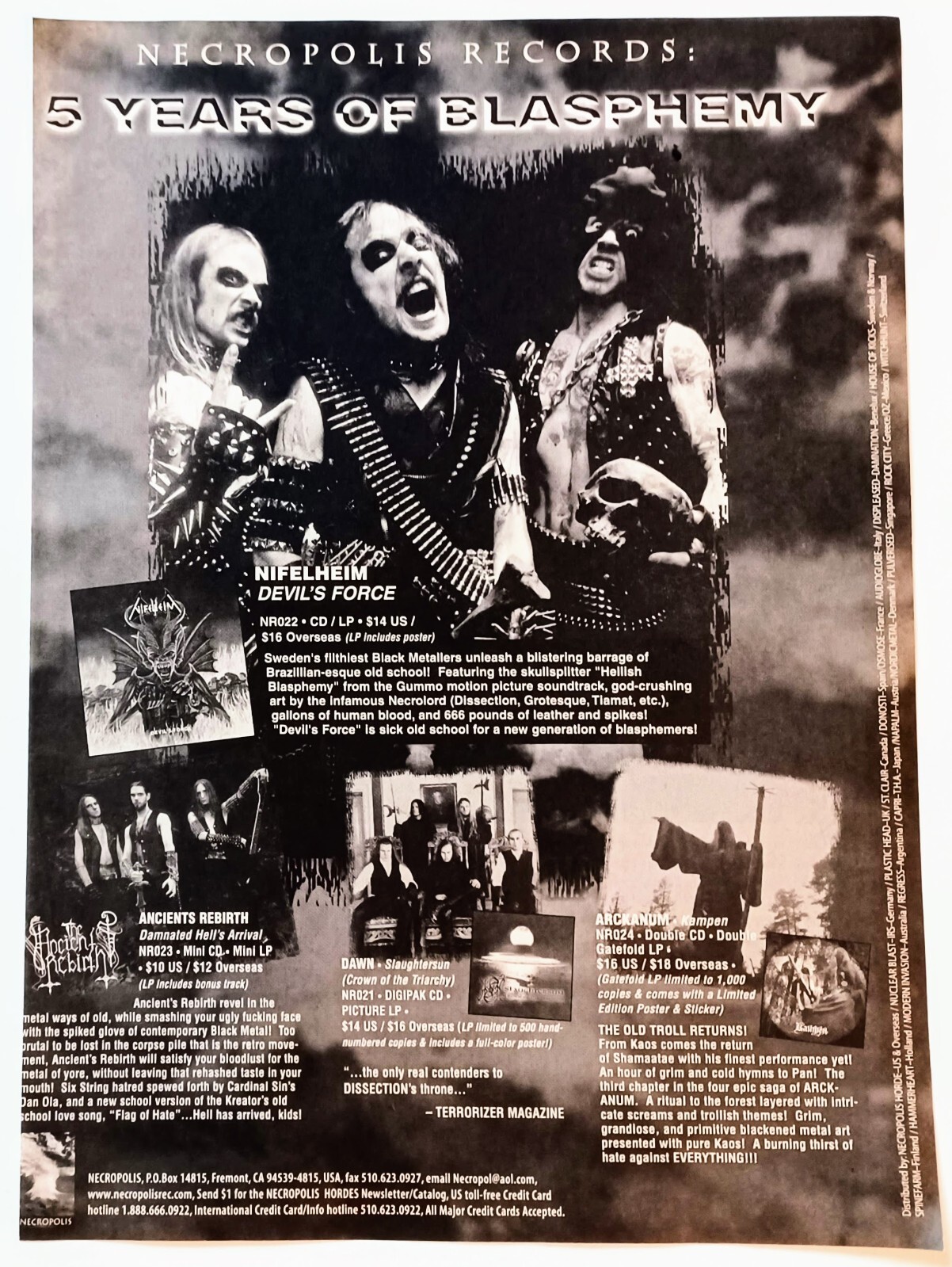 NECROPOLIS RECORDS~1998 ALBUM PROMO AD ADVERT POSTER PINUP~NIFELHEIM/ARCKANUM