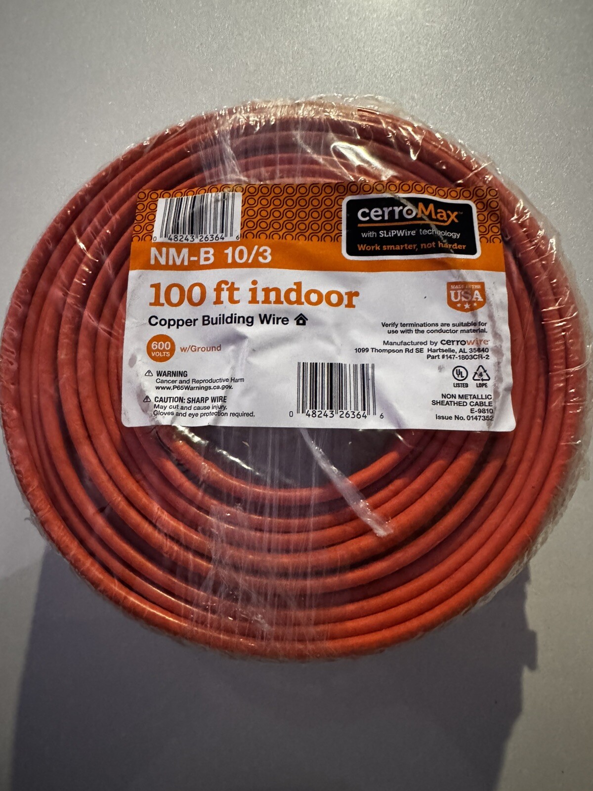 Cerrowire CerroMax 10/2 NM-B 600V PVC 10AWG Color-Coded Sheathed Cable - Orange Cerrowire CerroMax 10/2 NM-B 600V PVC 10AWG Color-Coded Sheathed Cable - Orange