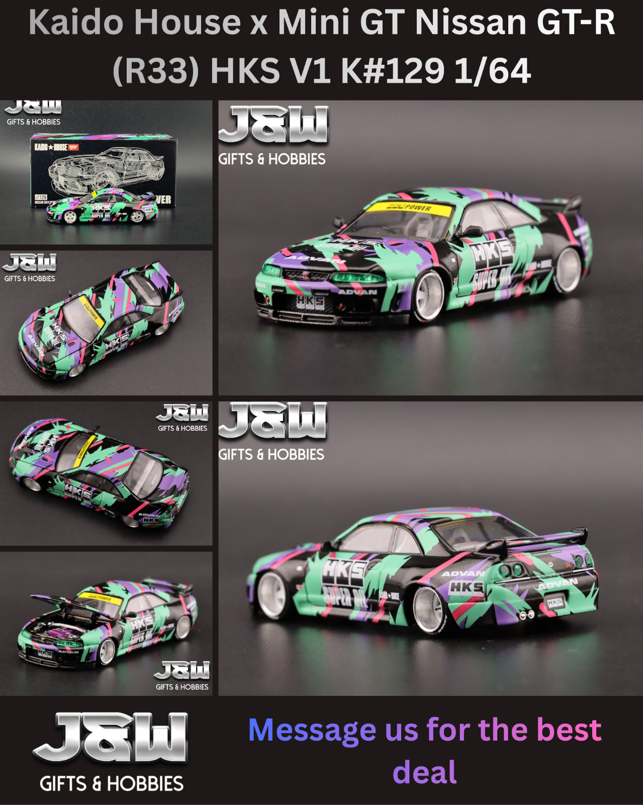 Kaido House x Mini GT (JDM/Tuner) Nissan Skyline GT-R (R33) HKS V1 #129 1/64
