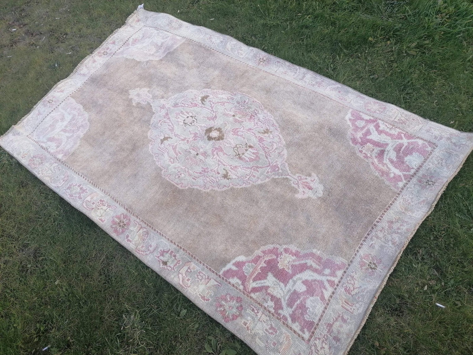 4.6x7.6 neatural oushak area rug, pastel rug, handmade turkish